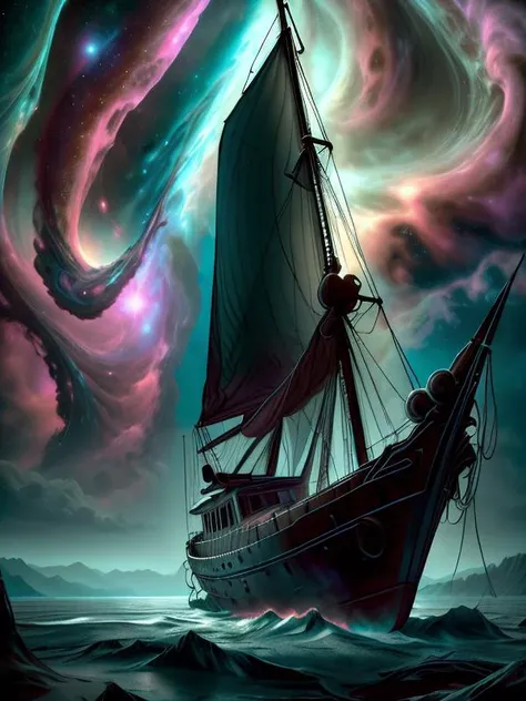 (UHD:1.1), (detailed background visible:1.2),
small sailboat on a lake, mountains in background,,
<lora:CosmicEldritchTech:0.70> eldritchtech, cosmic, dark energy,
(neon:0.70), (darkness:0.60),
(Style: subsurface scattering, (pui), analog style, realistic, film photography, highres photo, cinematic Lighting, trending on artstation),(Photorealistic:1.2),
(detailed), sharp, HDR, high quality, good resolution, maximalist, masterpiece,