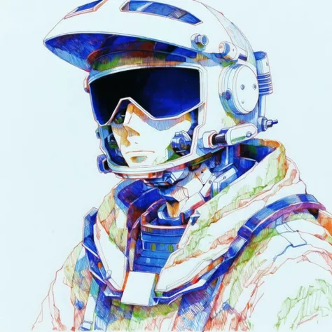 <lora:tmari:1>, tmari, sketch, traditional media, ballpen drawing, white background,
man cyborg in cyberhelmet, white parts, desert, cyberpunk, movie still