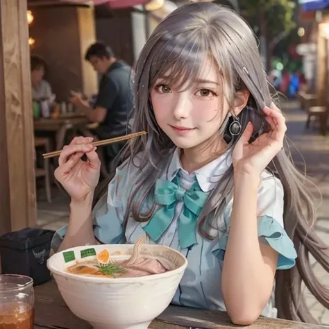 ((masterpiece:1.4, best quality)), ((masterpiece, best quality)), (detailed background:1.3), Cute girl, 1girl, solo,
outdoor,port town,look at viewer,eating,smiling,<lora:æç½æç¾_loar-000023:0.8>
(holding ramen bowl),(eating ramen using chopsticks),<lora:ramen_v1.2:1>,