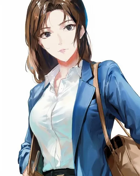 dal, (realistic:1.3), (intricate detail:1.2), 1girl, 1girl, black eyes, , Navy blue blazer, white button-up shirt, beige chinos, brown loafers, gold watch, brown leather tote bag,, , Pool hall,, [overjoyed expression, ecstatic, elated, thrilled:0.7],
