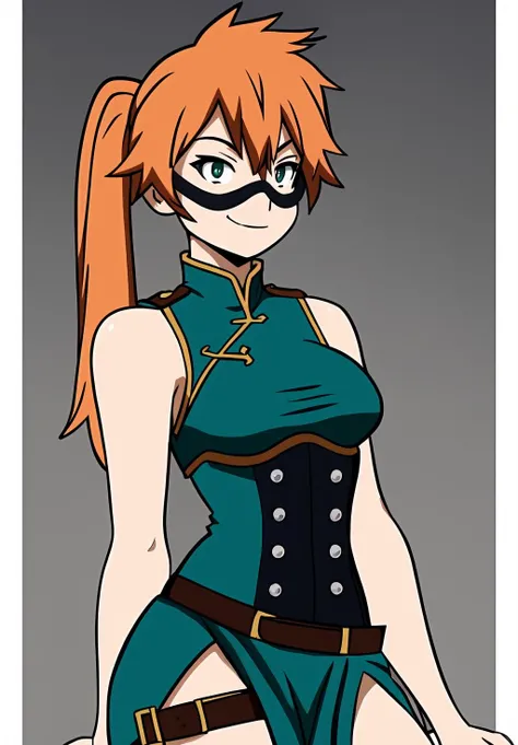 ItsukaHS1, solo, orange hair, 1girl, long hair, side ponytail, (mask:1.3), (domino mask:1.3), green eyes, sleeveless, (eye mask:1.3), corset, chinese dress, side slit,
<lora:ItsukaHS1:0.8>