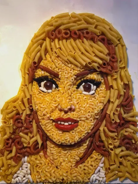 a thick woman, <lora:Xl Macaroni Art 1:0.9>,  macaroni art