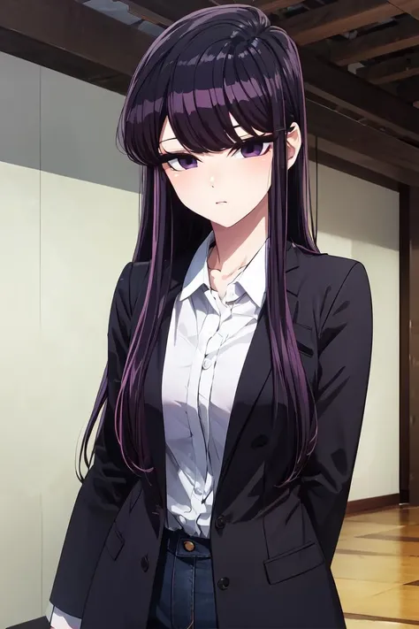 <lora:ShokoKomi_KS:0.7> ShokoKomidef, purple hair, purple eyes, long hair
masterpiece, best quality,
hag costume,