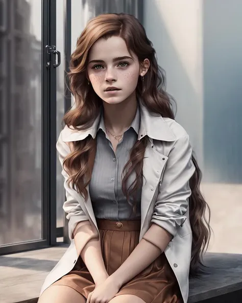 (1 girl) portrait of Emma Watson as Hermione Granger sitting next to a window reading a book, other hand not seeing, wearing black and red Hogwarts school robes, focused expression, golden hour, art by Kenne Gregoire, trending on artstation, (skin defect: 0,7) (freckled face: 0,7) (Birthmark: 0,3) (greasy hair: 0,7) (clothes wrinkling: 0,5) (body scrub: 0,4) (perfect eyes: 1,0) (eyes size: 1,0) (lipsticked mouth: 1,5) (boobs size big) (age 25) (hair color Brown) (long hair minimum) (make up minimum) (face skinny) (realistic fingers) (little nose) (NO TEXT) (attentive facial expression) (Fog: 1,1) (HEAVY RAINING) (left and right hands five fingers) , (studio quality:1.1), (8k uhd:1.1), (ultra realistic:1.1), (photography:1.1), (photorealism:1.1), (realistic:1.1), (detailed:1.1), (massive scale:1.1), (max detail:1.1), (soft lighting:1.1), (studio lighting:1.1), (photoshop:1.1), (portrait:1.1)