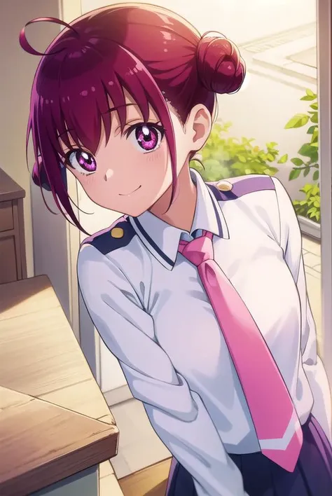 miyukihoshizora, <lora:miyuki hoshizora s1-lora-nochekaiser:1>,
miyuki hoshizora, short hair, pink hair, bow, hair bow, (pink eyes:1.3), hair bun, double hair bun, ahoge, yellow bow, smile,
BREAK school uniform, necktie, pink necktie, nanairogaoka middle school uniform, long sleeves, skirt, blue skirt,
BREAK indoors,classroom,
BREAK looking at viewer, dynamic pose,
BREAK <lyco:GoodHands-beta2:1>, (masterpiece:1.2), best quality, high resolution, unity 8k wallpaper, (illustration:0.8), (beautiful detailed eyes:1.6), extremely detailed face, perfect lighting, extremely detailed CG, (perfect hands, perfect anatomy),