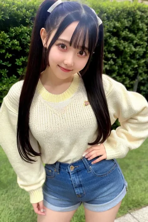 momona with long hair and a sweater on posing for a picture with her hands on her hips and her hands on her hips, (8k), (best quality), (masterpiece:1.2), (realistic), (photorealistic:1.37), <lora:momona_v2-000011:1>