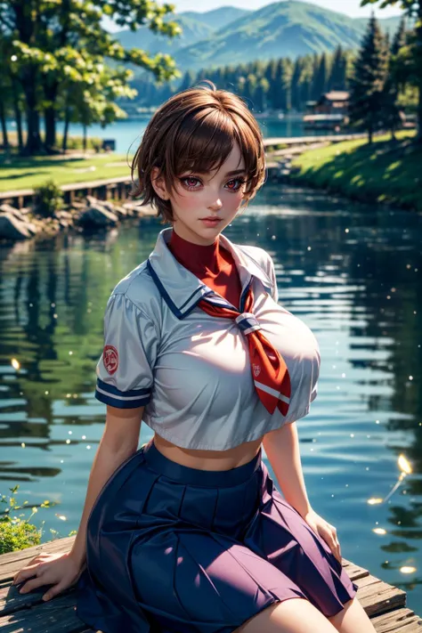 (ultra realistic,32k, masterpiece:1.2),(high detailed skin:1.1),( high quality:1.1),
<lora:Sakura:0.8>(sigh:1.1)SakuraMS, brown hair, red eyes, sfa, lakeside, peaceful shoreline, towering trees, idyllic setting blurry background, huge breast,large breast,(looking at viewer, sitting, from above:1.1),,<lora:add_detail:0.89>,
(bioluminiscent:1.1),