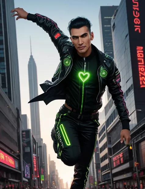 ((best quality)), ((masterpiece)), ((realistic)), (detailed), male Tech Disruptor, , Retirement age Robust, Central Asian, Green eyes,  Long Nose,   High Cheekbones,  Heart face shape with Pointed Chin, Slender Waist, Teeth, Black Comb-over hair, Disgust,, Hovering Glide, Character appears to hover slightly above the ground, legs crossed and arms relaxed.,  wearing  Plasma-laced Moto Pants,  Holographic Blouson Vest, , ,  andMicrochip Pendant , Running Start, Character leans forward with one foot back, poised for a sprint., Indigenous Australian Art, Post-Cyberpunk, Simple, Subsurface Reflections, Decima Engine, Luminous, Long Exposure Photography, Pop Art, , , Depth Blur, ultra-high resolution, Revolutionary,, ((masterpiece)), 8K, HDR