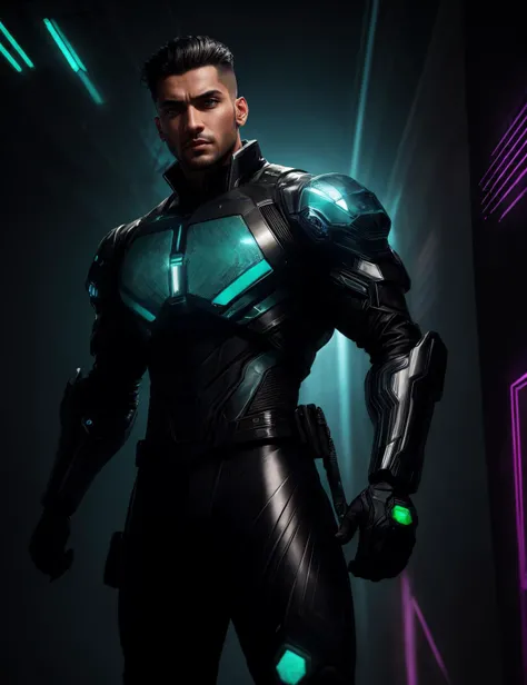 ((best quality)), ((masterpiece)), ((realistic)), (detailed), male Corporate Infiltrator, Gene-spliced Hybrids, Beings resulting from genetic manipulation, exhibiting a mix of species traits, Early twenties Taut, South Asian, Dark green eyes, Cleft chin, Mahogany Bald head hair, Fear,, Plasma-infused Flex, Character flexes their arms, showcasing plasma-infused muscles and emitting a faint glow,  wearing  Light-bending Holo Shorts, Camouflage  TealBlue Cybernetic Trench Coat, , , , Engaged in astral projection, seeking knowledge from beyond, Holographic Virtual Reality Chamber, Pillowcases, Weft-Faced Technique tapestry and Diorite stone, Bonfire, Night Lights, cyberpunk, sci-fi, ((masterpiece)), absurdres, HDR, <lora:add_detail:1>, <lora:LowRA:0.5>