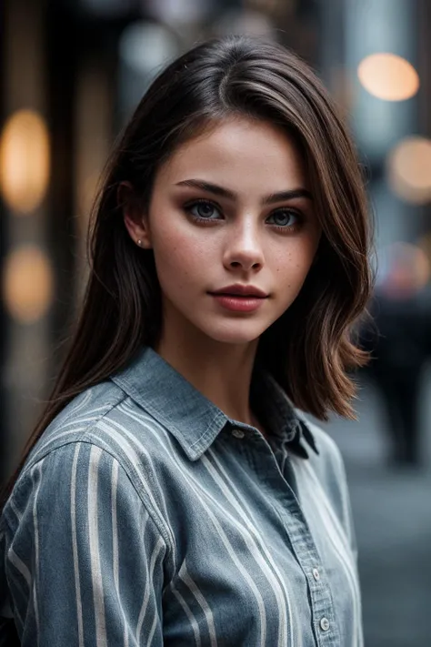 (RAW, analogue, Nikon Z 14mm ultra-wide angle lens, award-winning glamour photograph, ((best quality)), ((masterpiece)), ((realistic)), skin pores, subsurface scattering, radiant light rays, high-res, detailed facial features, high detail, sharp focus, smooth, aesthetic, extremely detailed, (extremely detailed eyes, extremely detailed iris), extremely detailed hair, extremely detailed skin, extremely detailed clothes, octane render, photorealistic, realistic, post-processing, max detail, realistic shadows, roughness, natural skin texture, real life, ultra-realistic, photorealism, photography, 8k UHD, photography, hdr, intricate, elegant, highly detailed, sharp focus, stunning, beautiful, gorgeous), (masterpiece:1.2, best quality1:1, ultra-detailed:1.2, best shadow, 8k:1.1), (contrasting background, bright background), (beautiful detailed face), high contrast, (perfect illumination:1.2, beautiful color, delicate color), ((cinematic light)), colorful, hyper detail, dramatic light, intricate details, (1 girl), solo, caucasian, brown hair, short hair, wavy hair, (blue eyes), busty, tanned skin, dynamic angle, white tanktop, jeans, full_body