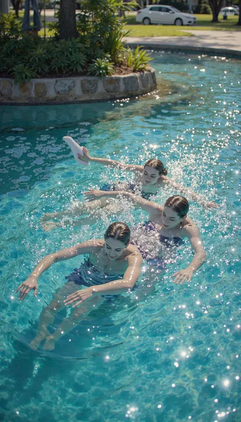 Pool parties, lively pool, children playing water, by Brandon Woelfel, full body, best quality, masterpiece, very aesthetic, perfect composition, intricate details, ultra-detailed, vivid colors