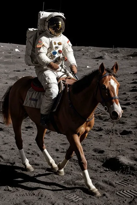 high quality, a astronaut on the moon, riding a horse
