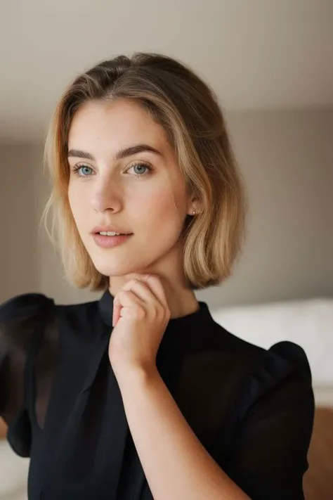 realistic photo, a young woman Bettany, 25 years old, white skin, blond hair, angelical face, beautiful skinny woman, black dress, model pose for a photoshoot, ultra hd cam high quailty.
