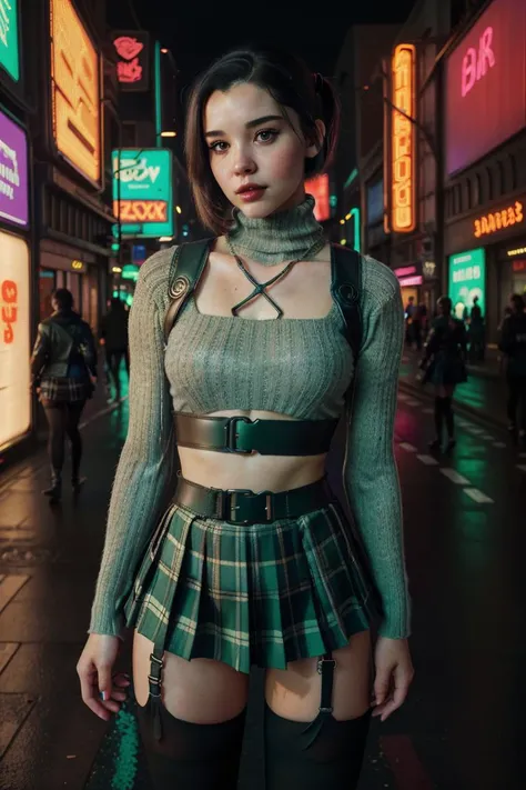 Photo of InnaNobodySD15 in (((cyberpunk School Dress, thighhighs, plaid pleated mini skirt, sweater, turtleneck, harness))), thigh boots, pigtails, (((green eyeliner))), goth makeup, (((dark lipstick))), eyeliner, pigtails, in futuristic classroom, photorealistic, 4k, gritty aesthetic, film grain, 35mm film, zoom lens, film burn effect, cyberpunk setting, night time <lora:DetailedEyes_V3:1> <lora:ARWCyberpunkInterior:0.4> cyberpunkinterior <lora:realistichands:1> <lora:RB_School_Dress_By_Stable_Yogi:0.8>