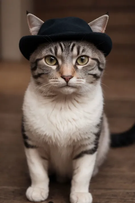a photo of the most handsome cat, with a hat, his name is jack, stylish