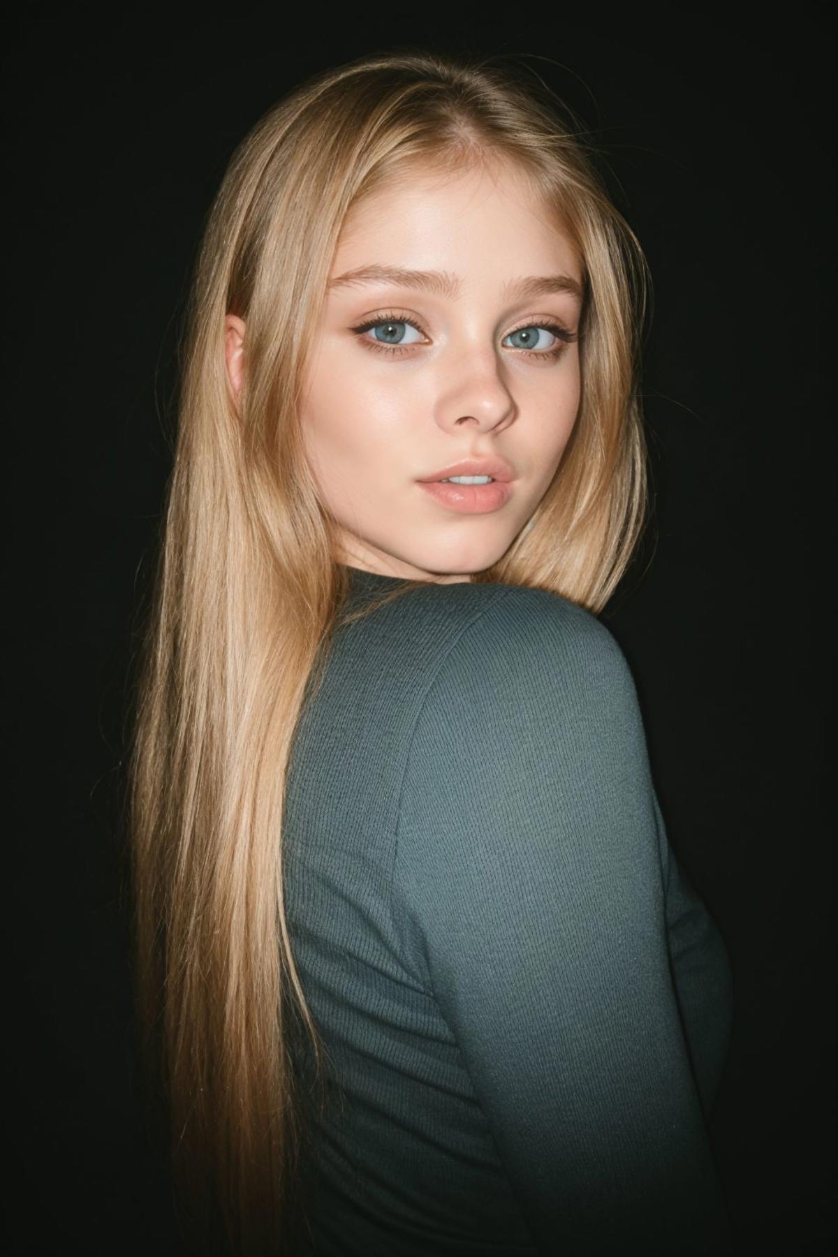 A close up of a woman with long blonde hair and blue eyes - SeaArt AI