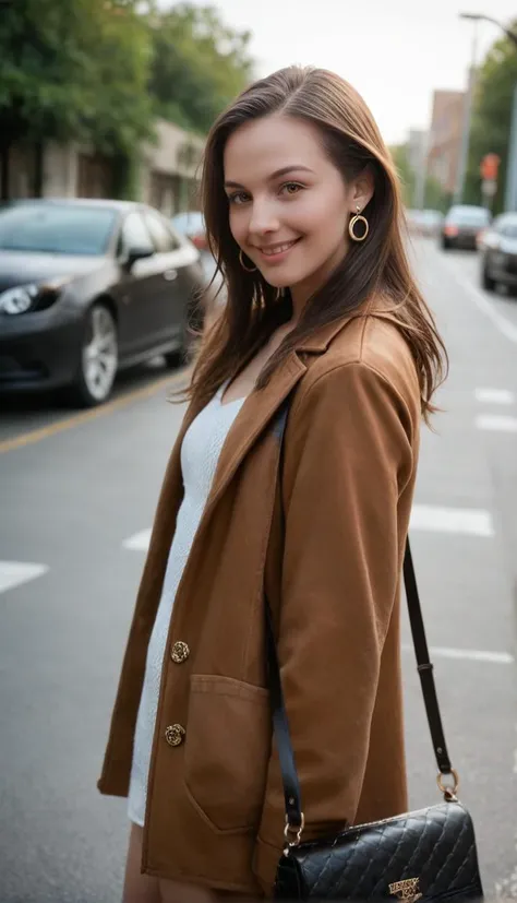Stable_Yogis_PDXL_Positives
general, 1girl, long hair, looking at viewer, smile, shirt, brown hair, long sleeves, jewelry, brown eyes, jacket, outdoors, earrings, solo focus, bag, blurry, coat, blurry background, depth of field, motor vehicle, handbag, realistic, car, street, photorealistic