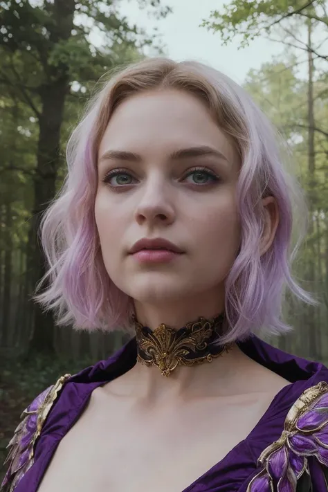 repetition, whole-body, Yohann Gozard, Sally Mann, 1girl, feature, Ambilight, extremely detailed face, beautiful face, detailed skin, (purple eyes:1.2), choker, background, double exposure, maximalism, (forest scene:1.1), (fantasy:1.3), (nymph:1.3), (cloak:1.3), short hair, white hair, sexy expression, (masterpiece, top quality, best quality, official art, beautiful and aesthetic:1.2), (1girl:1.4), extreme detailed,(joshua middleton comic cover art:1.1), (Action painting:1.2),(concretism:1.2),theater dance scene,(hypermaximalistic:1.5),colorful,highest detailed, <lora:epiCRealLife:1>