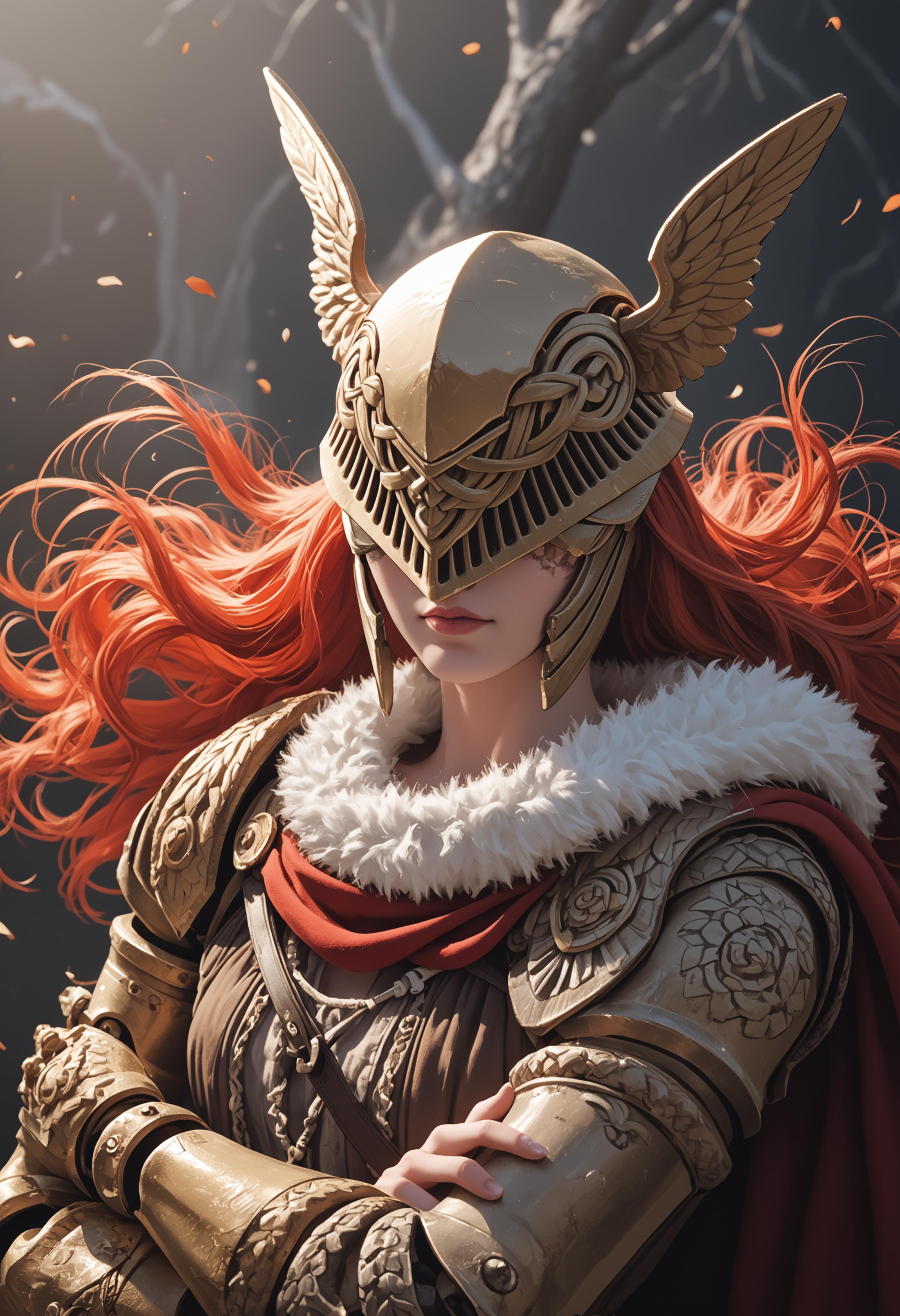 A close up of a woman with a helmet and a sword - SeaArt AI