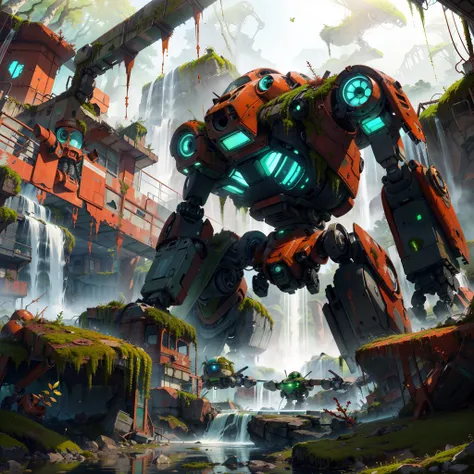 masterpiece, best quality, anime style, 8k, natural lighting, soft lighting, sunlight, (a giant_abandoned_robot full with rust and moss:1.35), waterfalls and beautiful nature , reflective water in background, no people, HDR (High Dynamic Range), Ray Tracing, NVIDIA RTX, Super-Resolution, Unreal 5, Maximum Clarity And Sharpness, Multi-Layered Textures, <lora:add_detail:0.3> <lora:sc:0.1> <lora:mecha_offset:0.1>