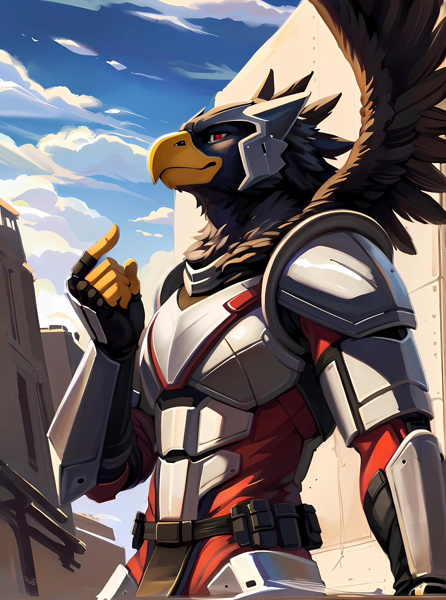 (CGI_Animation, (sharp focus:1.2), (color saturation:1.2), kemono (detailed_soft_skin:1.1), detailed background, (detailed:1.5), (intricate, high detail, film photography, soft focus, RAW candid cinema, (photorealism:1.1), realistic, analog style, subsurface scattering, masterpiece, best quality, ultra realistic, 8k, HDR)),
(perfect proportions:1.5), (kemono:1.5), (bara:1.5), (male:1.5), muscular, extremely very tall, (extremely long body:1.5), (toughguy:1.5), (veiny muscles:0.85), (perfect face), (handsome face!), (large red eyes1.5), (direct gaze:1.5), highly detailed eyes, alluring gaze, smug condescending smile, powerful strong mighty, (dark eagle:1.5), sinister looking face, (techno organic:1.5), (bio-boosted armor:1.5), villain, supervillain, evil, supervillain suit, power suit, monster, latex, leather, armor, spiky knuckles, spiky shoulders, super strength, flawless body, hyper healing factor, super strength, total body, Techno-Alpha, cinematic blue and red and pink and gold colors,
(art by Chunie, jiandou, yupa, kiyosan, darkgem, Izrez, twinkle-sez, Adios, OrcFun, Akira Toriyama, Kentaro Miura, Katsuhiro Otomo, Watanabe Kenji, Yoshiki Takaya, Go Nagai, Tetsuo Hara, Riku Sanjo, Koichi Ohata, Masamune Shirow, giger, midjourney),
<lora:LuxTech:0.0.85> guyverbba <lora:Biomechanicals_v2_lora1500:0.85> hnsrdlf style, <lora:ChromeTech-21:0.85> chrometech , metallic , chrome , scifi, <lora:Guyver_v15:0.85> g01, g00, g02f, g03, aptomf, no_huamans, <lora:MMMM_Style:0.85>