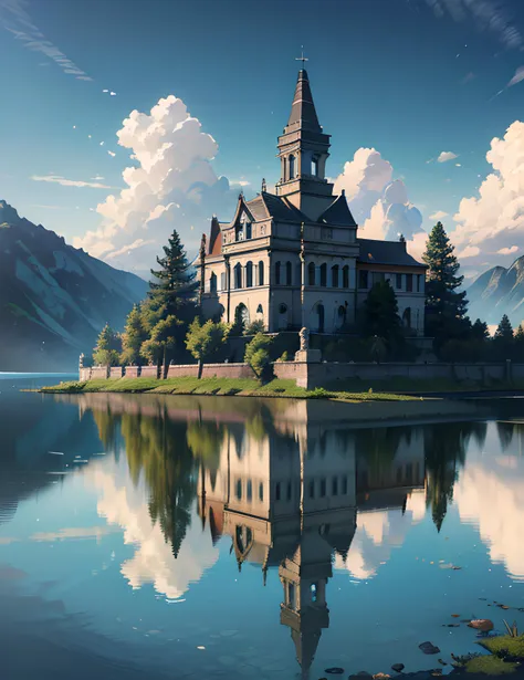 (8k, RAW photo, best quality, masterpiece:1.2), (realistic, photo-realistic:1.37), octane render, ultra high res, ultra-detailed , professional lighting, photon mapping, radiosity, physically-based rendering, ue5, (island sanctuary), (ancient fallen kingdom), ((reflections in water)),