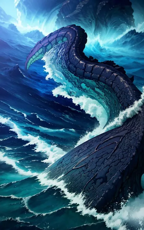 (HP Lovecraft Sea Tentacle Monster, Cthulhu attacks trawling boat), fierce storm raging, chaotic waves crashing, dim light flickering, eerie shadows, subsurface scattering (Layered Depth, Parallax Effect, Soft focus foreground:1.3),