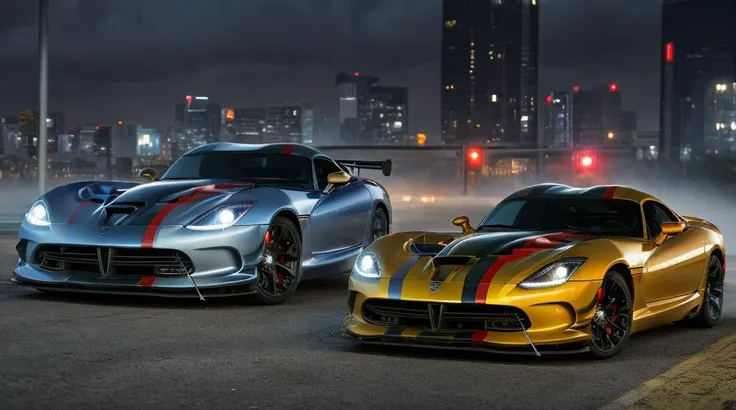 dark night, (((night city))), night lights, (masterpiece, best quality:1.2), ultra-detailed, headlights on, dark sky, moon,  ((Dviper)),moving fast, car in center of photo, presentation, exhibition, <lora:Dviper_V2:0.8>, moving fast, road, fast and furious, blockbuster poster, polished  body with mirror of environmental , realistic photo, 4k, ((city streets)) , New York background , ((night)) , vehicle focus, city, neon lights, skyscraper, wide camera angle,  racing , car with smoke coming out of it driving , city made out of glass, realism, 8 k, exploration, cinematic, t volumetric light,  ((((cinematic look)))), soothing tones, insane details, intricate details, hyperdetailed, low contrast, soft cinematic light, dim colors, exposure blend, hdr, faded, slate gray atmosphere, (hi contrast), Panavision, lens flare, wallpaper, three quarter frame, fog