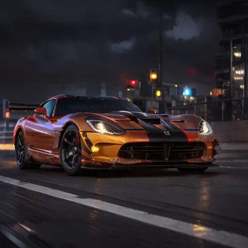 dark night, (((night city))), night lights, (masterpiece, best quality:1.2), ultra-detailed, headlights on, dark sky, moon, ((Dvipernologo)),moving fast, car in center of photo, presentation, exhibition, <lora:Dviper_V2:0.9>, moving fast, road, fast and furious, blockbuster poster, polished body with mirror of environmental , realistic photo, 4k, ((city streets)) , New York background , ((night)) , vehicle focus, city, neon lights, skyscraper, wide camera angle, racing , car with smoke coming out of it driving , city made out of glass, realism, 8 k, exploration, cinematic, t volumetric light, ((((cinematic look)))), soothing tones, insane details, intricate details, hyperdetailed, low contrast, soft cinematic light, dim colors, exposure blend, hdr, faded, slate gray atmosphere, (hi contrast), Panavision, lens flare,