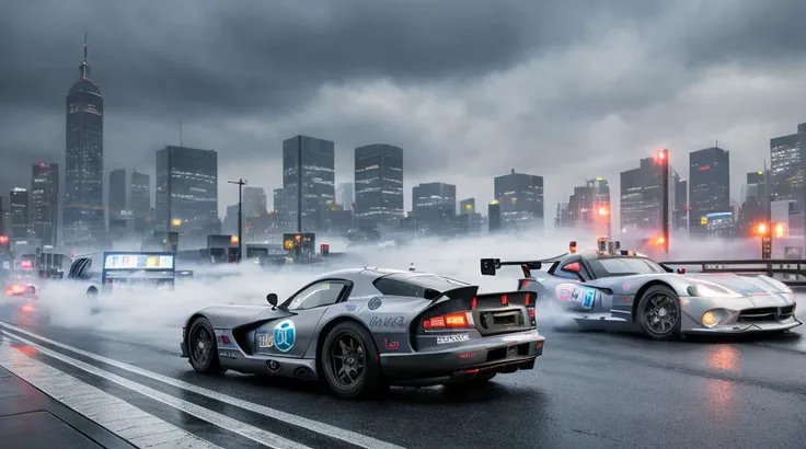 dark night, (((night city))), night lights, (masterpiece, best quality:1.2), ultra-detailed, headlights on, dark sky, moon,  ((Dviper)),moving fast, car in center of photo, presentation, exhibition, <lora:Dviper_V2:0.8>, moving fast, road, fast and furious, blockbuster poster, polished  body with mirror of environmental , realistic photo, 4k, ((city streets)) , Tokyo background , ((night)) , vehicle focus, city, neon lights, skyscraper, wide camera angle,  racing , car with smoke coming out of it driving , city made out of glass, realism, 8 k, exploration, cinematic, t volumetric light,  ((((cinematic look)))), soothing tones, insane details, intricate details, hyperdetailed, low contrast, soft cinematic light, dim colors, exposure blend, hdr, faded, slate gray atmosphere, (hi contrast), Panavision, lens flare, wallpaper, three quarter frame, (foggy), cyberpunk, future, (Blade Runner film), ((wet asphalt)), reflections, industrial, (rain) , (Japan city), traffic, (graffiti on walls)