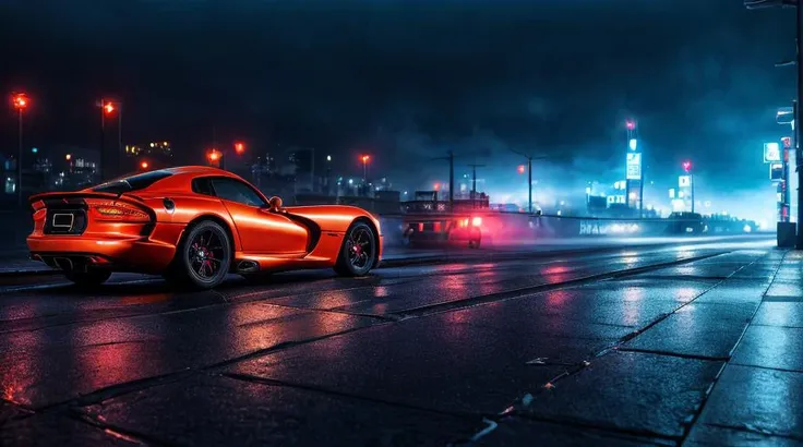 dark night, (((night city))), night lights, (masterpiece, best quality:1.2), ultra-detailed, headlights on, dark sky, moon, ((Dviper)),moving fast, car in center of photo, presentation, exhibition, <lora:Dviper_V2:0.8>, moving fast, road, fast and furious, blockbuster poster, polished body with mirror of environmental , realistic photo, 4k, ((city streets)) , Tokyo background , ((night)) , vehicle focus, city, neon lights, skyscraper, wide camera angle, racing , car with smoke coming out of it driving , city made out of glass, realism, 8 k, exploration, cinematic, t volumetric light, ((((cinematic look)))), soothing tones, insane details, intricate details, hyperdetailed, low contrast, soft cinematic light, dim colors, exposure blend, hdr, faded, slate gray atmosphere, (hi contrast), Panavision, lens flare, wallpaper, three quarter frame, (foggy), cyberpunk, future, (Blade Runner film), ((wet asphalt)), reflections, industrial, (rain) , (Japan city), traffic, (graffiti on walls)