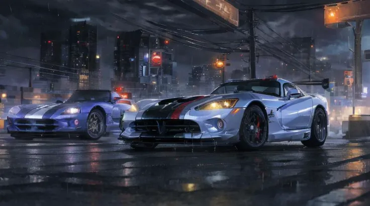 dark night, (((night city))), night lights, (masterpiece, best quality:1.2), ultra-detailed, headlights on, dark sky, moon, ((Dviper)),moving fast, car in center of photo, presentation, exhibition, <lora:Dviper_V2:0.8>, moving fast, road, fast and furious, blockbuster poster, polished body with mirror of environmental , realistic photo, 4k, ((city streets)) , Tokyo background , ((night)) , vehicle focus, city, neon lights, skyscraper, wide camera angle, racing , car with smoke coming out of it driving , city made out of glass, realism, 8 k, exploration, cinematic, t volumetric light, ((((cinematic look)))), soothing tones, insane details, intricate details, hyperdetailed, low contrast, soft cinematic light, dim colors, exposure blend, hdr, faded, slate gray atmosphere, (hi contrast), Panavision, lens flare, wallpaper, three quarter frame, (foggy), cyberpunk, future, (Blade Runner film), ((wet asphalt)), reflections, industrial, (rain) , (Japan city), traffic, (graffiti on walls)