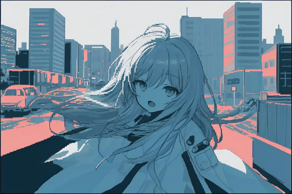 city street,
beautiful (girl:1.2), opened mouth, headshot
BREAK
lowres, pixelated, limited palette, dithered shading