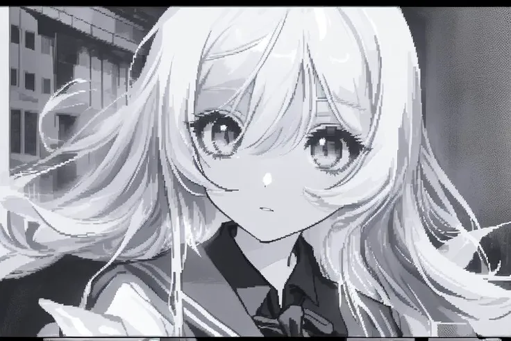 school building,
beautiful girl, headshot,
lowres, pixelated, limited palette, dithered shading
