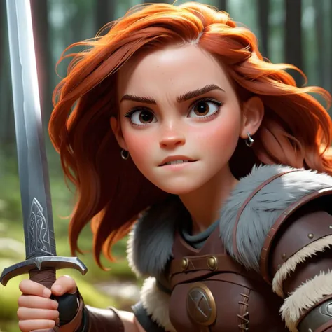 Pixar animation of a pretty viking warrior woman wielding a heavy sword in battle  <lora:emwatson_xl_1_standard_merge_29_72_100_03_03_05:1>