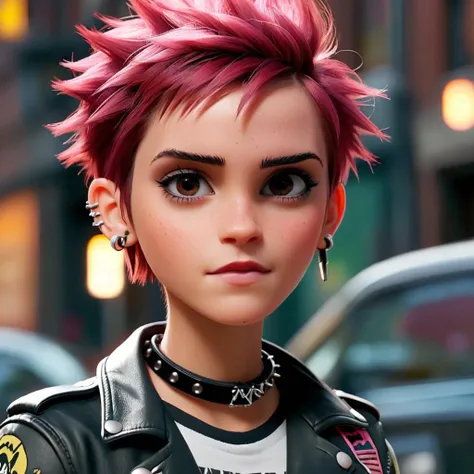 Pixar animation of a pretty punk woman with a choker with short hair   <lora:emwatson_xl_1_standard_merge_29_72_100_03_03_05:1>