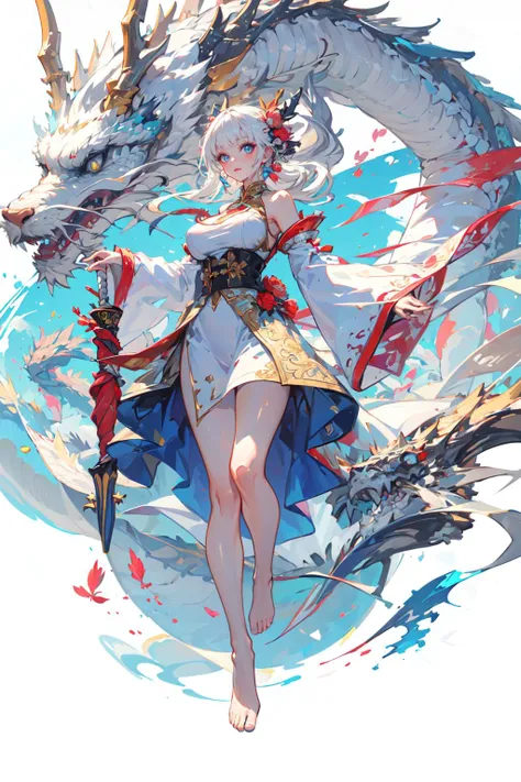 [(white background:1.5)::5],(bottle bottom:0.9),masterpiece,(full body:1.2),
Dragon and girl,1girl,umbrella,holding umbrella,breasts,holding,long hair,barefoot,solo,bare shoulders,white hair,monster,oil-paper umbrella,glowing,floating,long sleeves,large breasts,dress,looking at viewer,bangs,wide sleeves,white dress,
<lora:Dragon and girl_20240205103724-000018:0.8>,