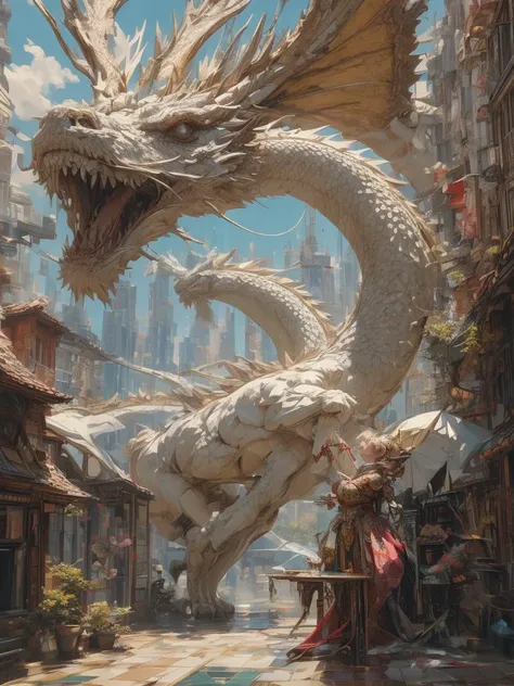 masterpiece, best quality, ultra high res, epic action and dynamic pose, in the style of opaque resin panels, precisionist, ivory, magical girl symbolism, close-up, elaborate borders, surrealistic assemblage, <lora:Dragon and girl_20240205103724:0.8> Dragon and girl, <lora:add_detail:0.8>