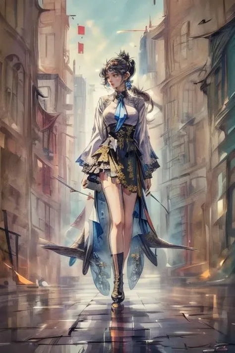 (masterpiece, top quality, best quality, official art, beautiful and aesthetic:1.2), (fractal art:1.3),1 girl, solo, skirt, necktie, black hair, long hair, jewelry, blue hair, black skirt, earrings, looking at viewer, breasts, ponytail, wavy hair, blue eyes, <lora:try2:0.8>, <lora:add_detail:1.0>, <lora:GoodHands-vanilla:0.8>, <lora:Dragon and girl_20240205103724:0.8> Dragon and girl