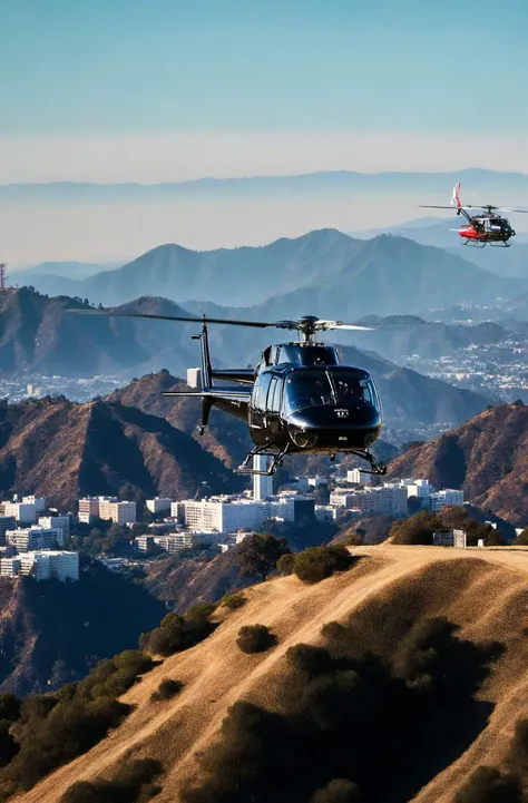 ASCIIgta vi style, helicopter flying by the hollywood sign
