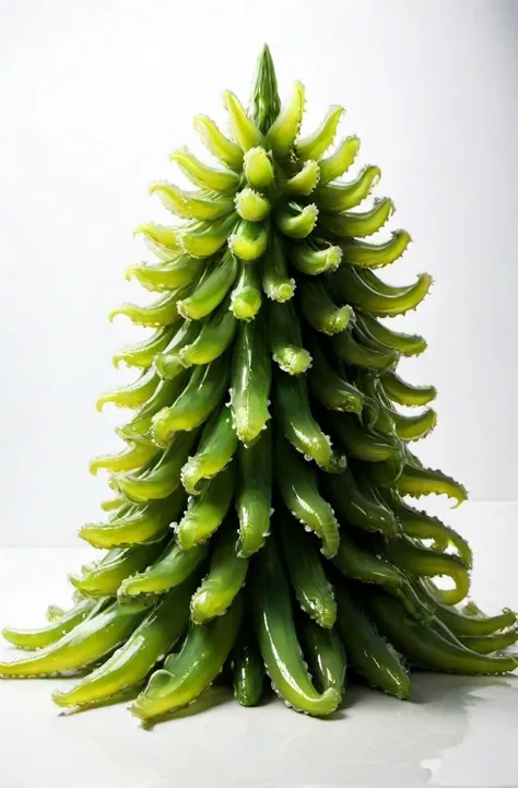 ASCIIphoto of a pyramid of piled up green tentacles, empty white background