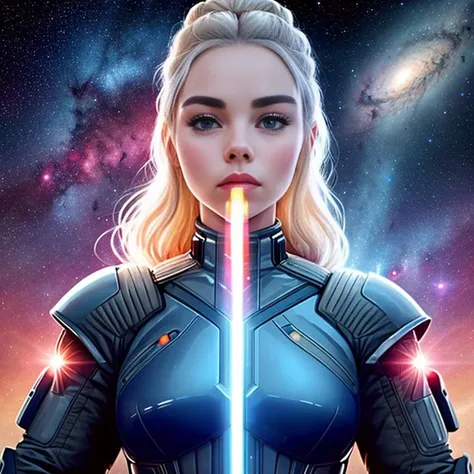 a wide angle long shot still from (2001 a space odyssey) of eliselastnamesd15 wearing a sci-fi space suit, floating in front of a nebula in deep space with a look of awe and wonder on her face
