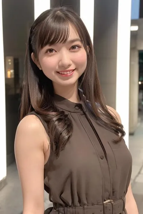8K highest image quality)、（beautiful）、Yui Aragaki、Accurate Eyes、Fine skin、22-year-old female、Brown eyes、Brown Hair、looking at the camera、naked、Semi-short hair、Smile、bangs、Full view of 、Shoot from above、Nipples