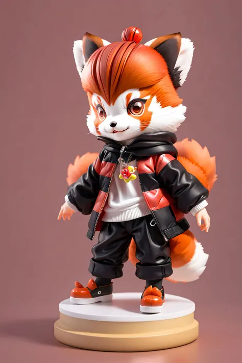 Realistic - red - panda male character - design, kawaii - type, mischievous expression, ZRpee,