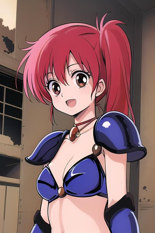 A woman in a blue and red outfit is posing for a picture - SeaArt AI