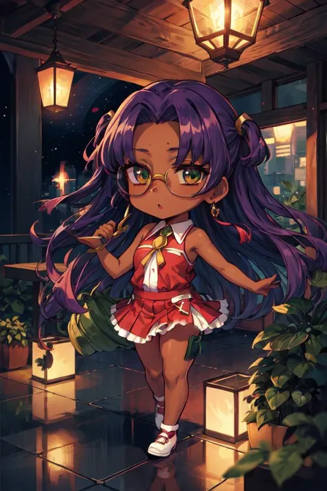 masterpiece, best quality, 1girl, himemiya anthy, fully body, chibi, dark skin, glasses,<lora:CHAR-Revolutionary Girl Utena-himemiya anthy-v10:0.6>, <lyco:Style-fgoaprilfool(fully body, chibi):0.5>
