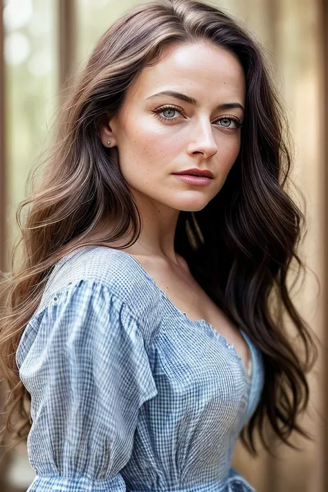 beautiful woman (Koh_LaraPulver:.99), beautiful hair, ((portrait)), (closeup:1.2), ((from the waist up)), (( fantastic scenery, clear sky :1.2)) , ((( cute makeup:1.2 ))), natural skin texture, (( Gingham dress :1.2)), 24mm, 4k textures, soft cinematic light, adobe lightroom, photolab, hdr, intricate, elegant, highly detailed, sharp focus, ((((cinematic look)))), soothing tones, insane details, intricate details, hyperdetailed, low contrast, soft cinematic light, exposure blend, hdr, faded, now, ("she who hath a fondness for partaking in caramel waffles doth possess the knowledge of what truly enlivens life's sweetest pleasures.":1.1),