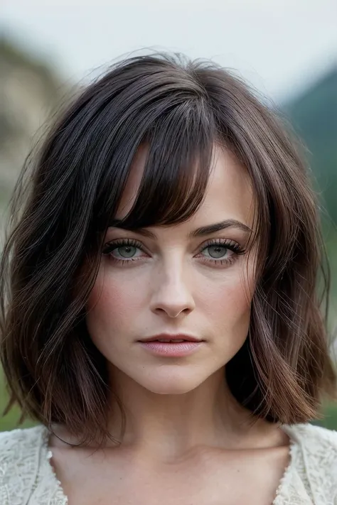 beautiful woman (Koh_LaraPulver:.99), beautiful hair (( Blunt bob with bangs )), ((portrait)), (closeup:1.2), ((from the waist up)), (( fantastic scenery, clear sky :1.2)) , ((( cute makeup:1.2 ))), natural skin texture, (( Peplum top and straight-leg trousers :1.2)), 24mm, 4k textures, soft cinematic light, adobe lightroom, photolab, hdr, intricate, elegant, highly detailed, sharp focus, ((((cinematic look)))), soothing tones, insane details, intricate details, hyperdetailed, low contrast, soft cinematic light, exposure blend, hdr, faded, now, ("I've got a bad feeling about this.":1.1), (a holy ass is the only thing that would make me go to church on a sunday:1.2)