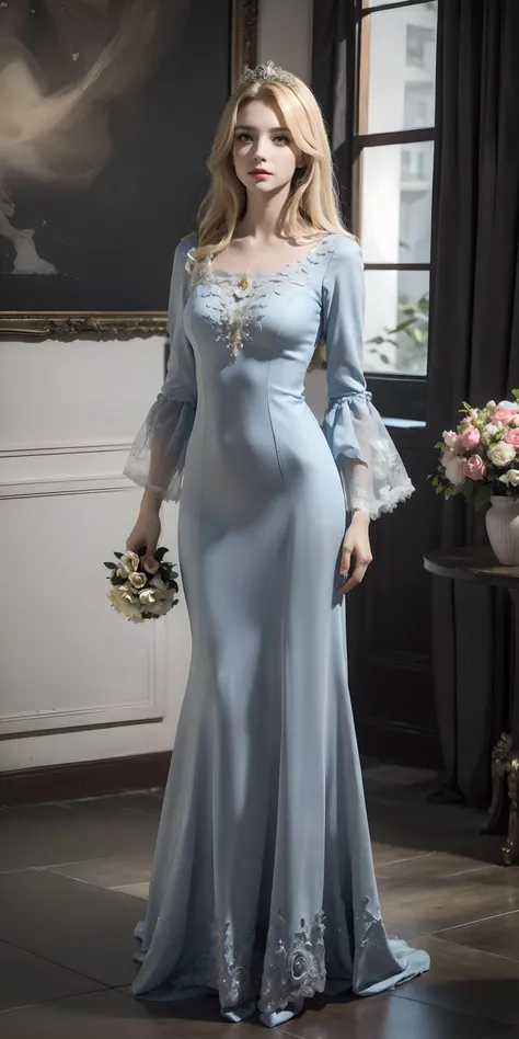 <lora:EuropeanStyleDress:0.6>,(ornate yellow white european style princess dress:1.2),(long sleeves),flower necklace,1 girl,(full body), high heels,(long hair:1.1), (realistic:1.7),((best quality)),absurdres,(ultra high res),(photorealistic:1.6),photorealistic,octane render,(hyperrealistic:1.2), (photorealistic face:1.2), (8k), (4k), (Masterpiece),(realistic skin texture), (illustration, cinematic lighting,wallpaper),( beautiful eyes:1.2),((((perfect face)))),(cute),(standing),(black hair),(blonde hair:1.2),blue eyes,red lips, (indoors),(in the palace),(vase),(flowers),(ornaments),<lora:Euro-AmericanDollLikeness_V20:0.55>,