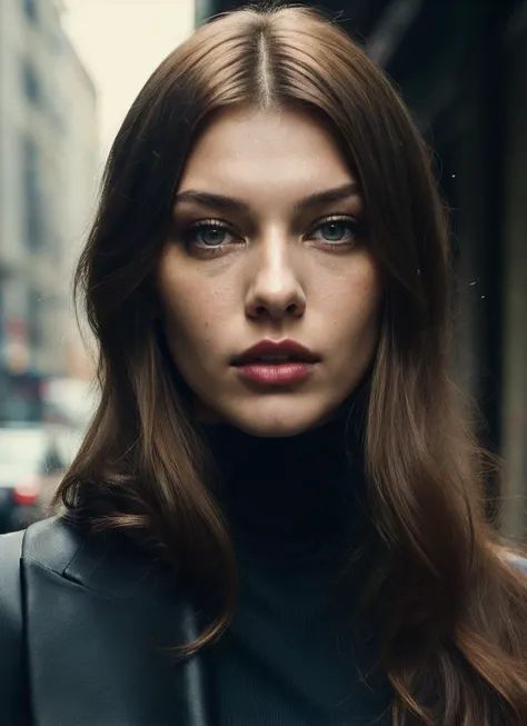 A stunning intricate full color portrait of (sks woman:1), wearing a black turtleneck, epic character composition, by ilya kuvshinov, alessio albi, nina masic, sharp focus, natural lighting, subsurface scattering, f2, 35mm, film grain, <lora:lora_milla_v1_from_v1_160:1>
